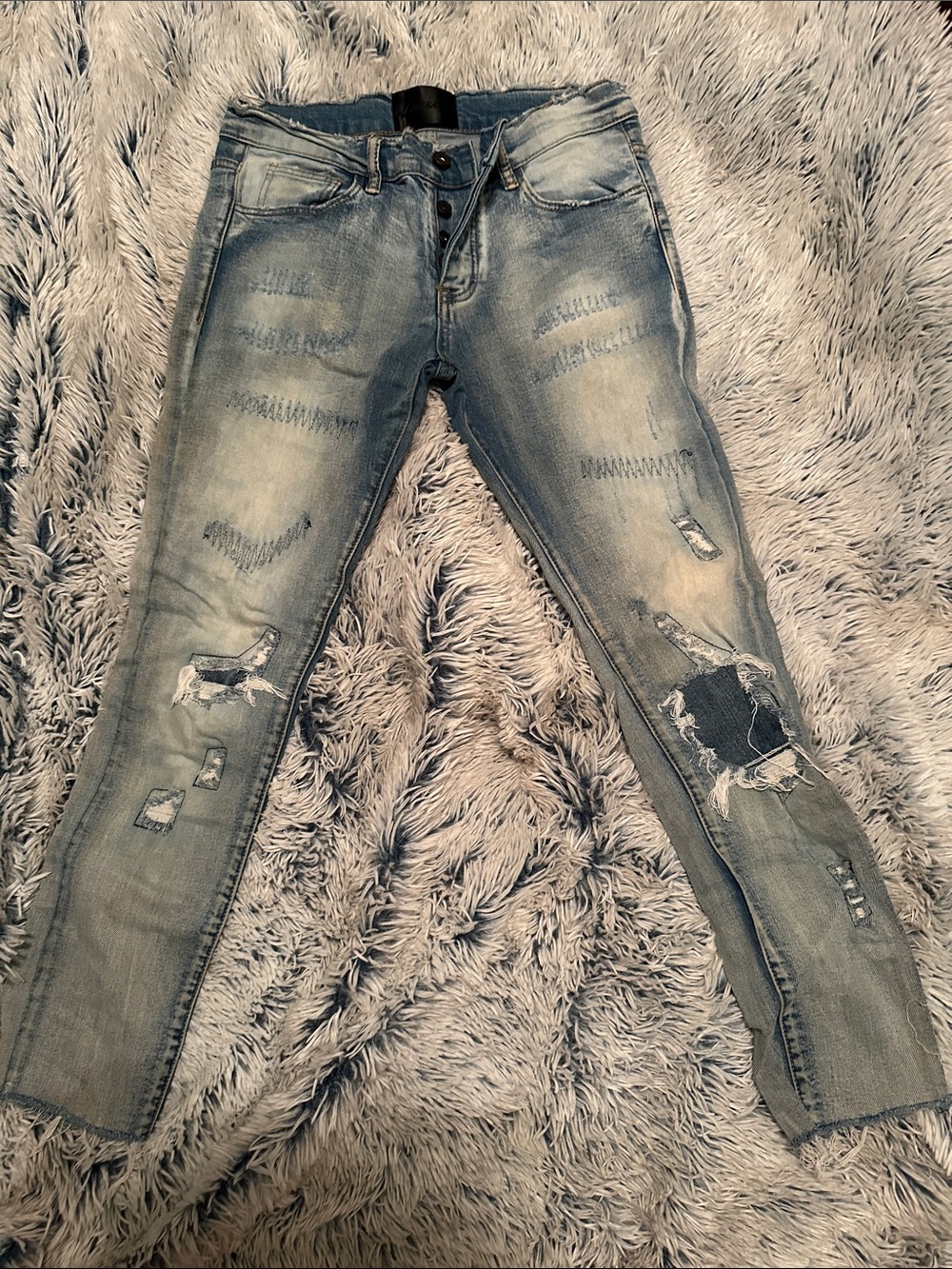 Women's Light Blue boyfriend distressed Skinny Jeans